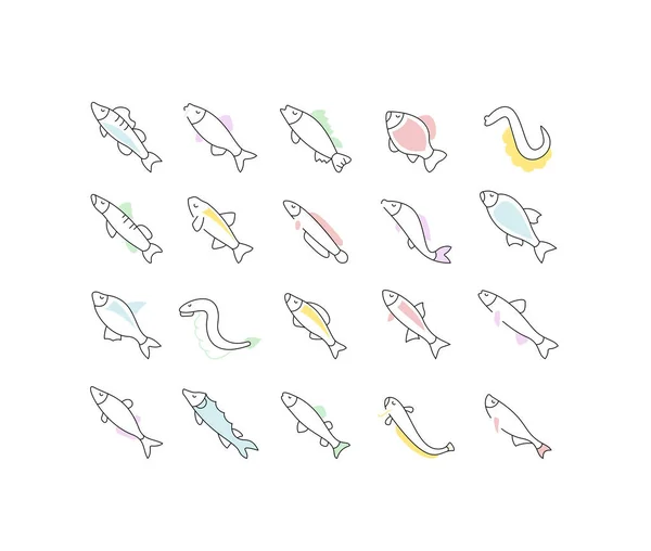 Векторные иконы пресноводных рыб — стоковый вектор