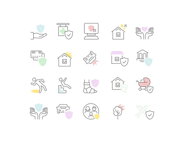 Set Vector Line Icons of Insurance — Stock Vector