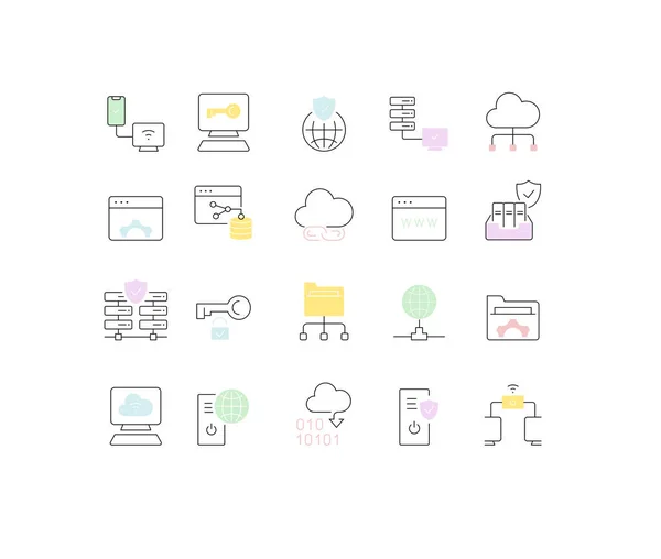 Set Vector Line Icons of Internet Technology — Stock Vector