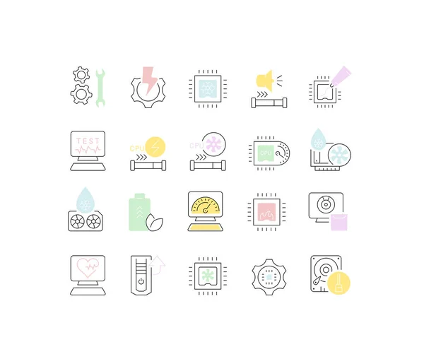 Set Vector Line Icons of Overclocking — Stock Vector