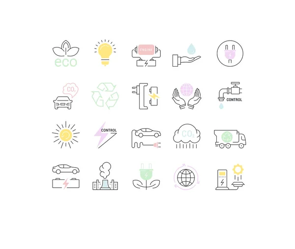 Set Vector Flat Line Icons Recycling — Stock Vector