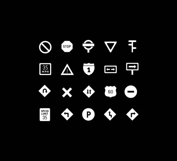 Ensemble d'icônes simples de signe de route — Image vectorielle