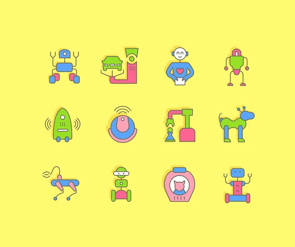 Conjunto de iconos de línea simple de robots — Vector de stock