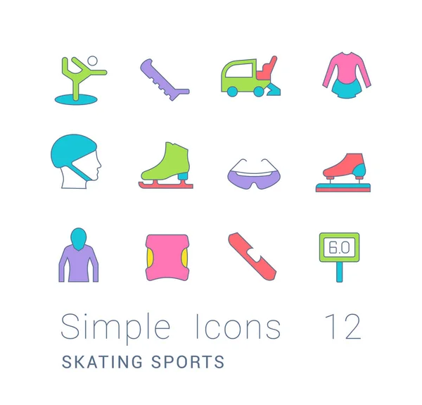 Reihe einfacher Linien-Ikonen des Skating-Sports — Stockvektor
