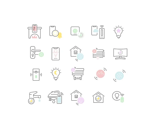 Set Vector Flat Line Icons Smart House — Stock Vector