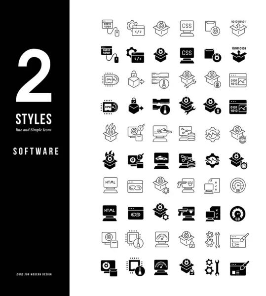 Iconos de línea simple de software — Archivo Imágenes Vectoriales