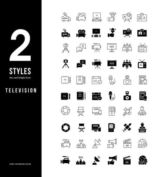 Iconos de línea simple de la televisión — Vector de stock