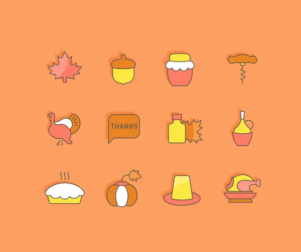 Ensemble d'icônes de ligne simple du jour de Thanksgiving — Image vectorielle