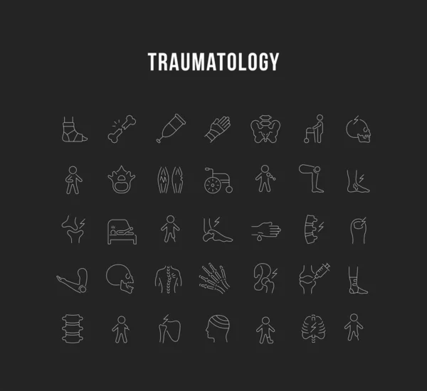 Definir ícones de linha vetorial de Traumatologia . — Vetor de Stock