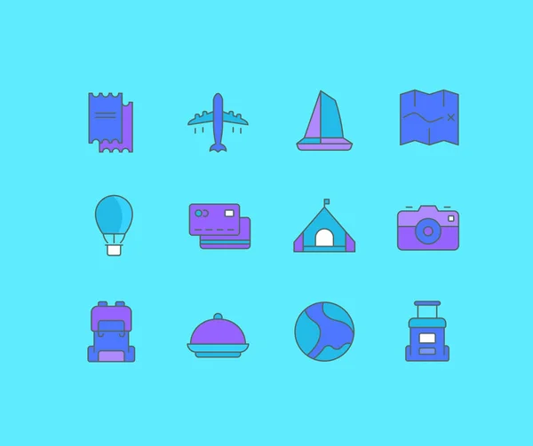 Ensemble d'icônes de ligne simple de voyage — Image vectorielle