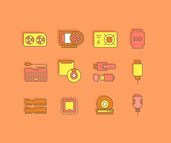 Set of Simple line Icons of Upgrading Computer Components — Stock Vector