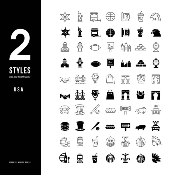 Простые линейные иконы США — стоковый вектор