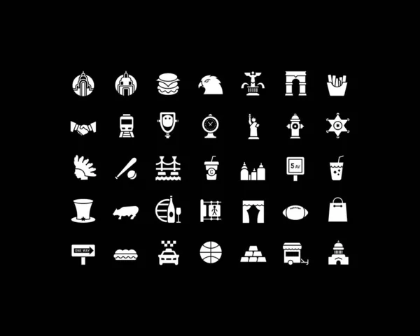 Ensemble d'icônes simples des États-Unis — Image vectorielle
