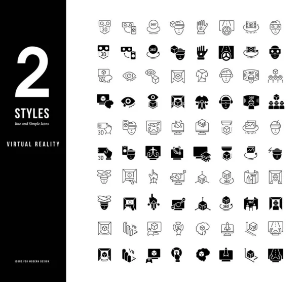 Iconos de línea simple de la realidad virtual — Archivo Imágenes Vectoriales