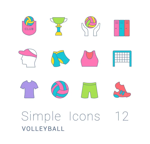 Set of Simple line Icons of Volleyball — Stock Vector