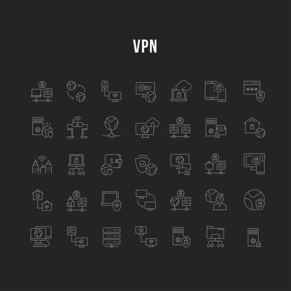 Nastavit ikony vektorové čáry Vpn. — Stockový vektor