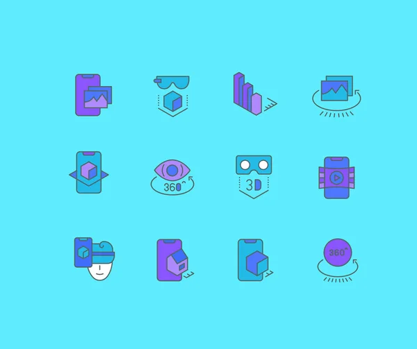 Set of Simple line Icons of VR and AR — 스톡 벡터