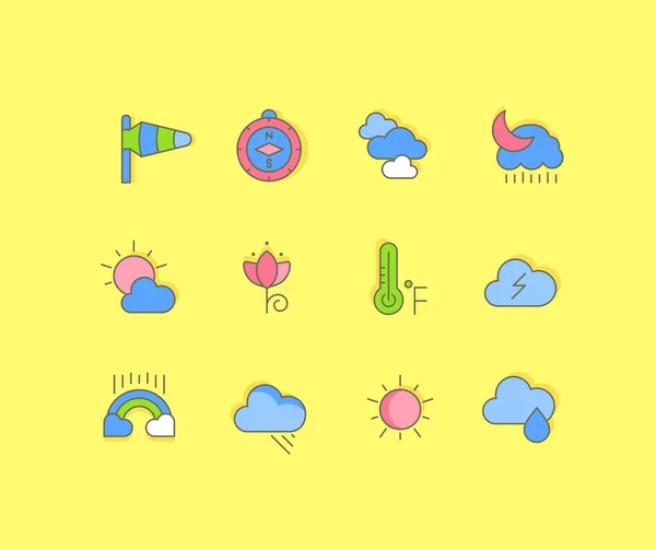 Set of Simple line Icons of Weather — 스톡 벡터