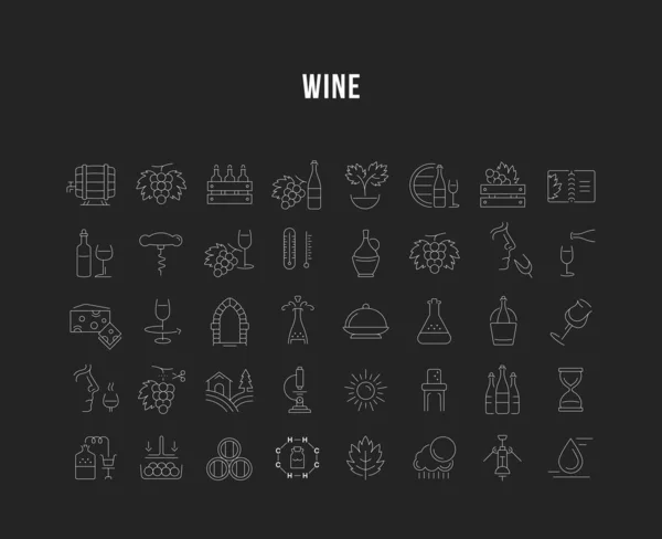 Set Vector Línea Plana Iconos Vino — Vector de stock