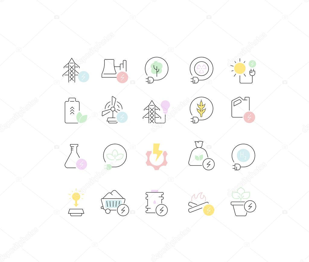 Set Vector Line Icons of Energy Technology