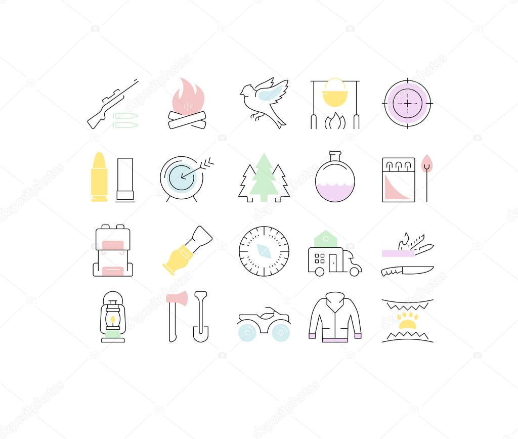 Set Vector Flat Line Icons Hunting