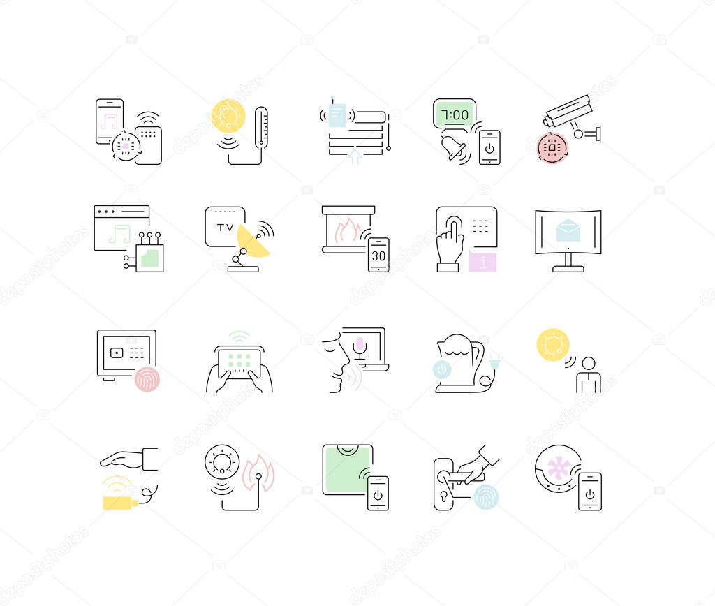 Set of vector line icons of intelligent building for modern concepts, web and apps.