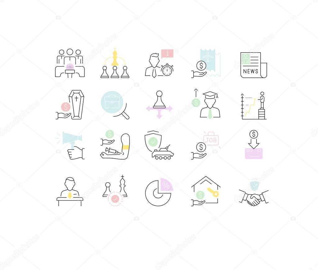 Set Vector Line Icons of Politics and the State.