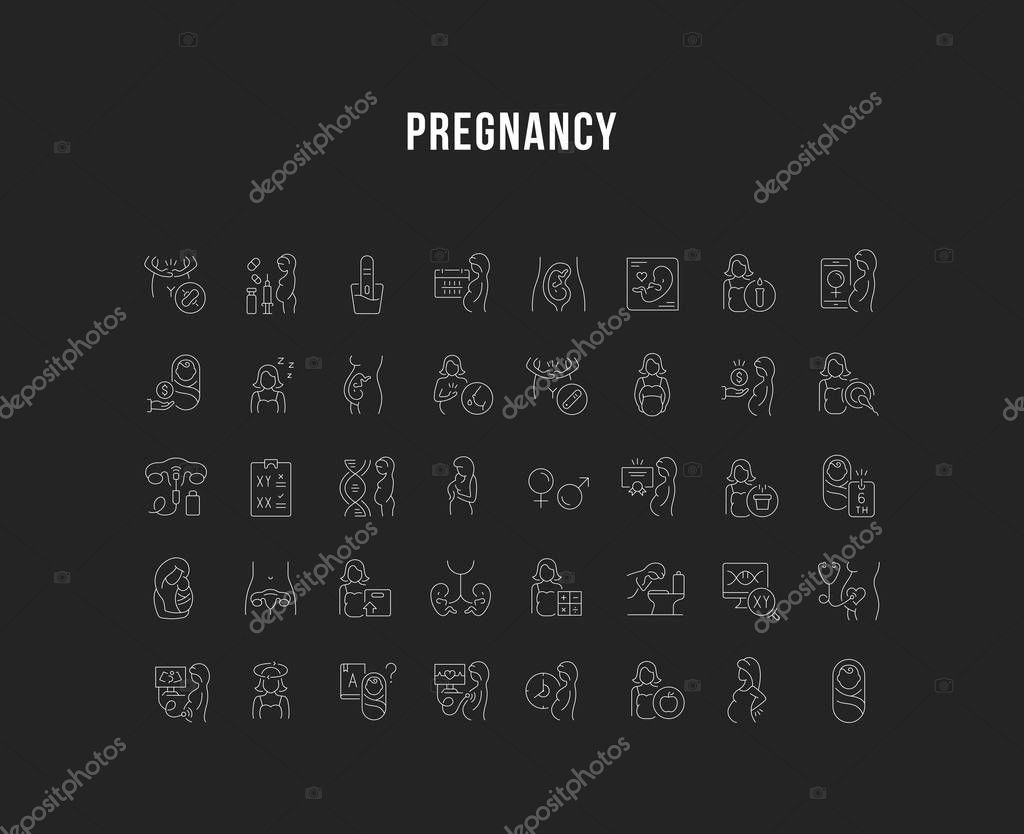 Set of vector line icons of pregnancy for modern concepts, web and apps.