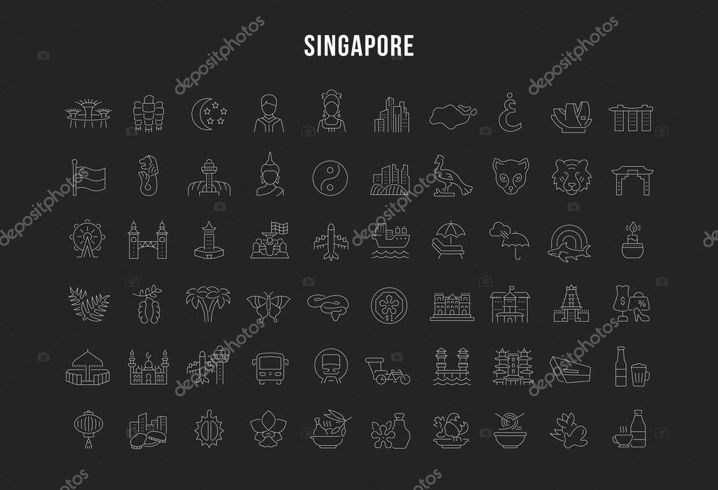 Set of vector line icons of Singapore for modern concepts, web and apps.