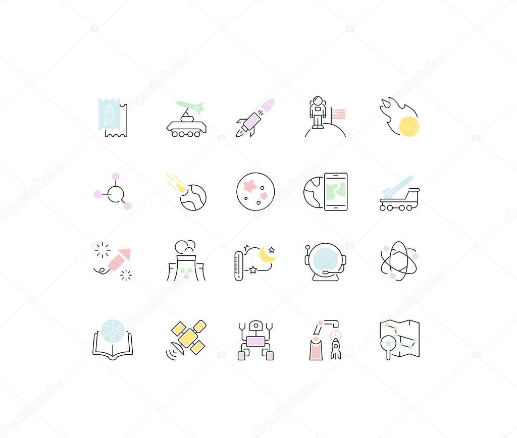 Set Vector Line Icons of Space.