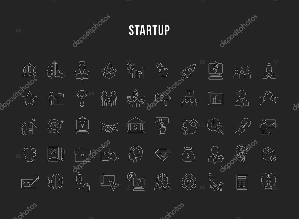 Set of vector line icons of startup for modern concepts, web and apps.