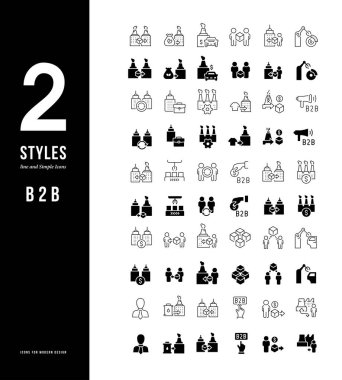 Beyaz arkaplanda b2b 'nin basit ve doğrusal simgelerini topla. Web siteleri, mobil uygulamalar ve kavramlar için modern siyah ve beyaz işaretler