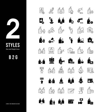 Beyaz arkaplanda b2g 'nin basit ve doğrusal simgelerini topla. Web siteleri, mobil uygulamalar ve kavramlar için modern siyah ve beyaz işaretler