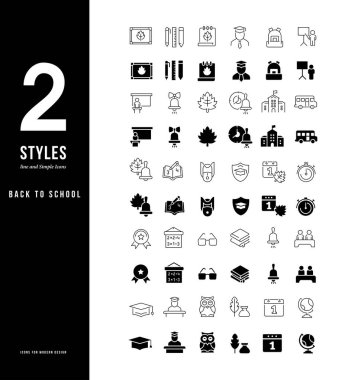 Okula geri dönmenin basit ve doğrusal simgelerini beyaz arka planda toplayın. Web siteleri, mobil uygulamalar ve kavramlar için modern siyah ve beyaz işaretler