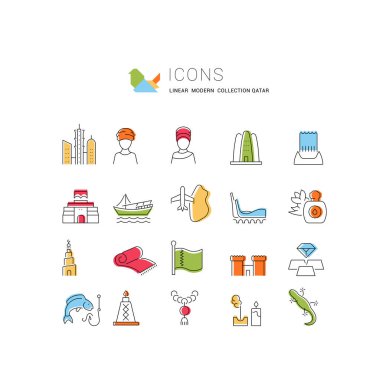Modern kavramları, web ve apps için Katar vektör hat simgeler kümesi.