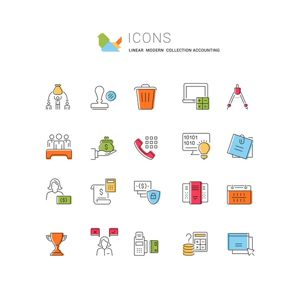 Conjunto Iconos Lineales Contabilidad Con Nombres — Archivo Imágenes Vectoriales