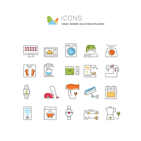 Establezca Iconos Línea Vectorial Dispositivos Diseño Plano Dispositivos Gadgets Inteligentes — Archivo Imágenes Vectoriales