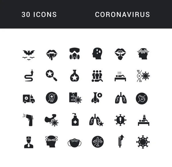 Collezione Icone Vettoriali Bianco Nero Coronavirus Design Semplice Concetti Mobili — Vettoriale Stock