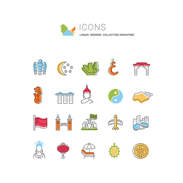 Conjunto Iconos Línea Vectorial Singapur Para Conceptos Modernos Web Aplicaciones — Archivo Imágenes Vectoriales
