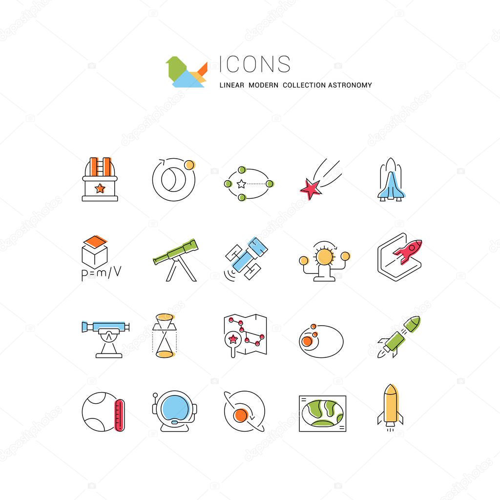 Set of vector line icons of astronomy for modern concepts, web and apps.