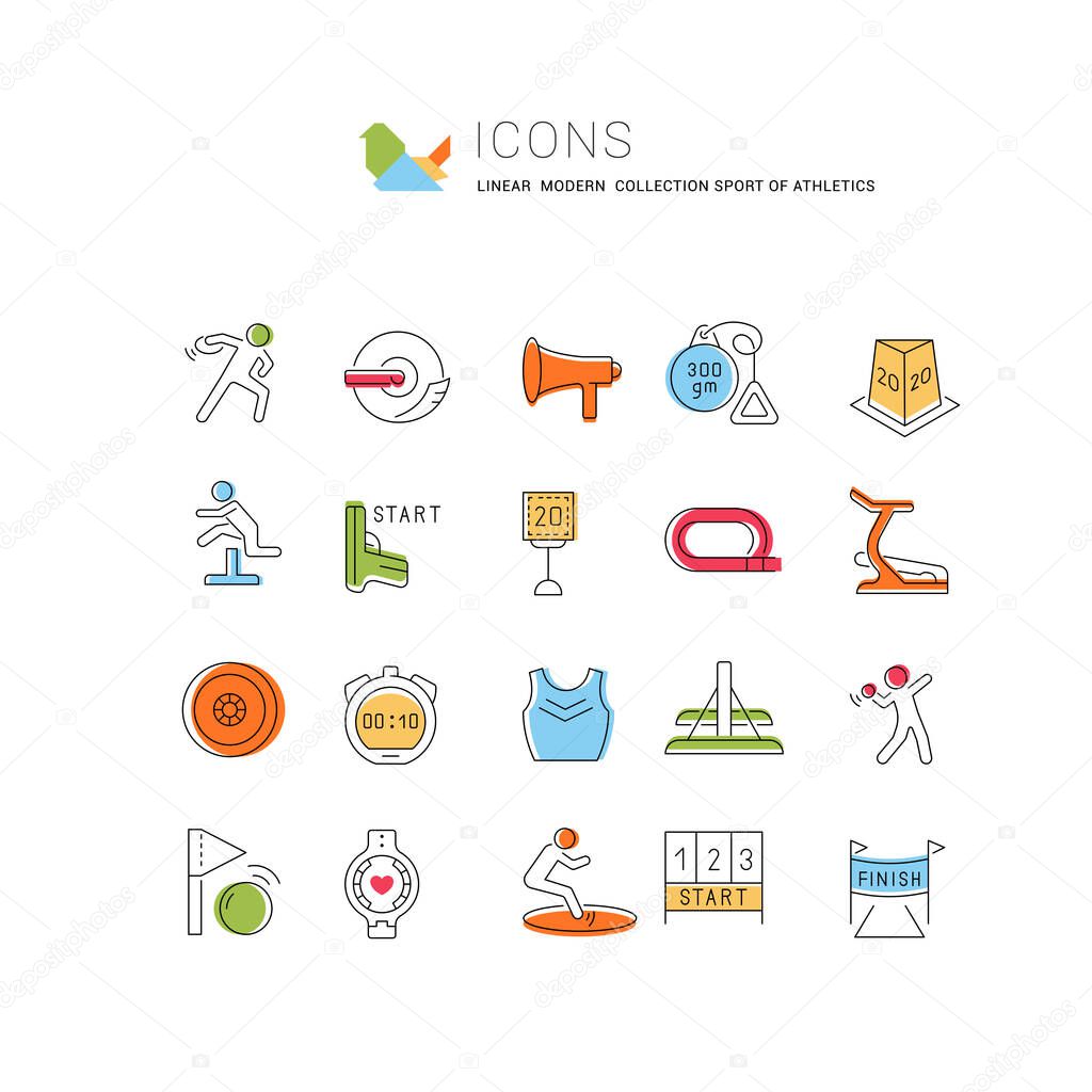 Set of vector line icon of sport of athletics for modern concepts, web and apps. 