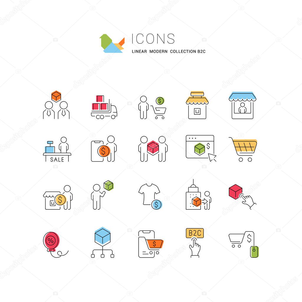 Set of vector line icons of b2c for modern concepts, web and apps.