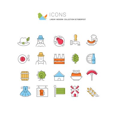 Modern kavramlar, web ve uygulamalar için octoberfest vektör hattı simgeleri kümesi.