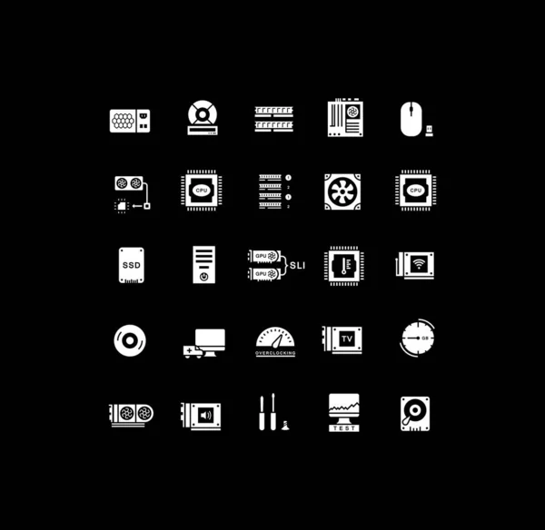 Sammlung Einfacher Icons Von Computer Upgrades Auf Schwarzem Hintergrund Moderne — Stockvektor