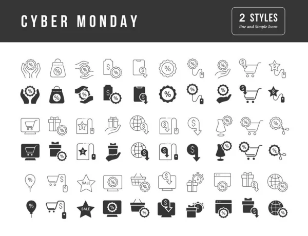 Collection Vector Black White Icons Cyber Monday Simple Design Mobile — Stock Vector