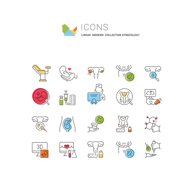 Conjunto Iconos Línea Vectorial Ginecología Para Conceptos Modernos Web Aplicaciones — Vector de stock