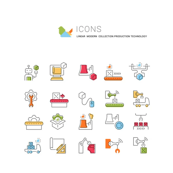 Set Vector Line Icons Production Technology Modern Concepts Web Apps — Stock Vector