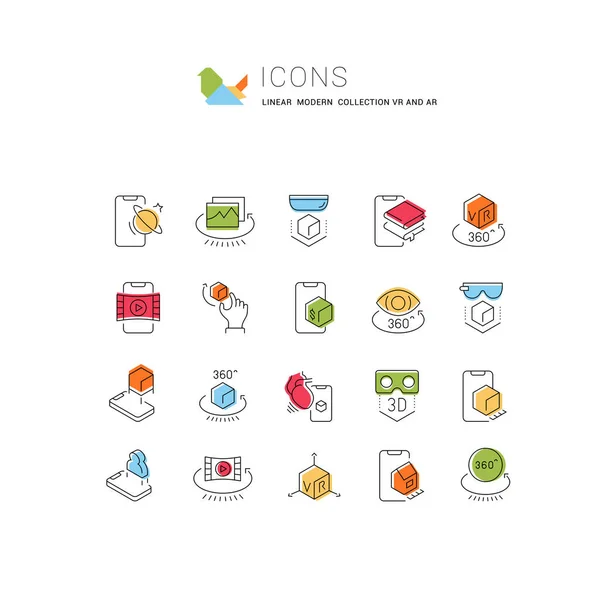 Conjunto Iconos Línea Vectorial Realidad Virtual Realidad Aumentada Para Conceptos — Archivo Imágenes Vectoriales
