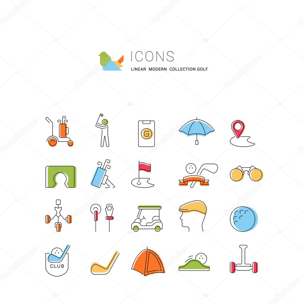 Set of vector line icons of golf for modern concepts, web and apps.