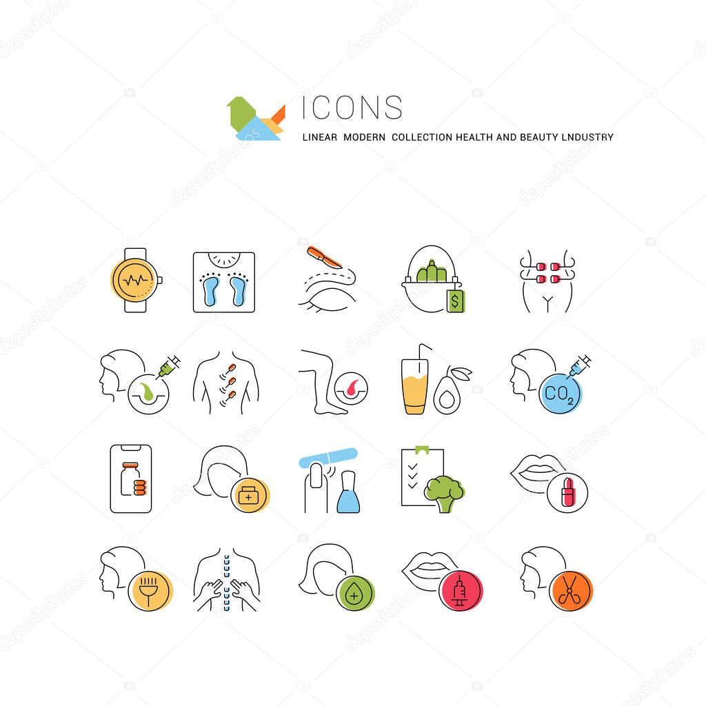 Set of thin linear icons of health and beauty industry for web graphics and apps
